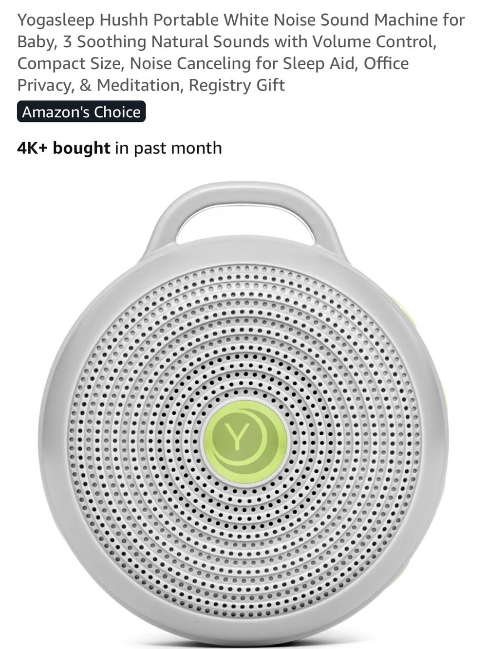 Hushh Portable White Noise Machine - White with Green Accent